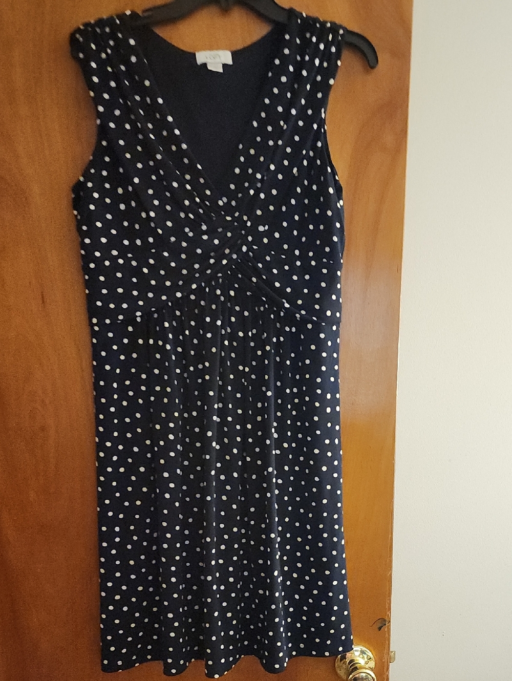 LOFT Navy and White Polka Dot Sleeveless Midi Dress